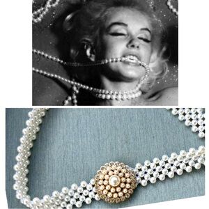 Vintage Pearl Stretch Statement Belt Rhinestone Medallion S M